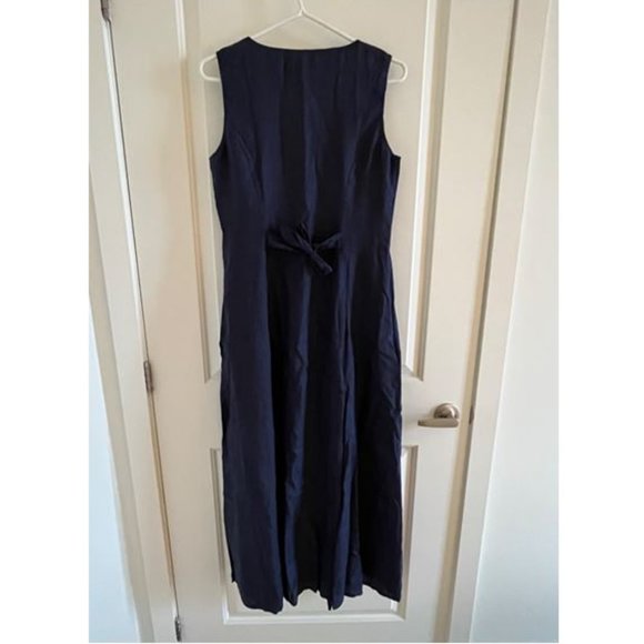 Navy Blue Maxi Dress with Buttons - 100% Linen - Picture 7 of 8